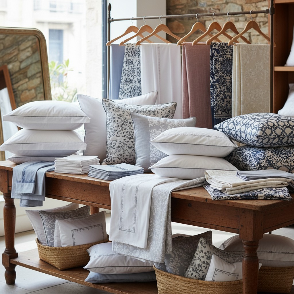 A selection of manchester featuring sheets, pillows, doona covers, and pillow slips.
